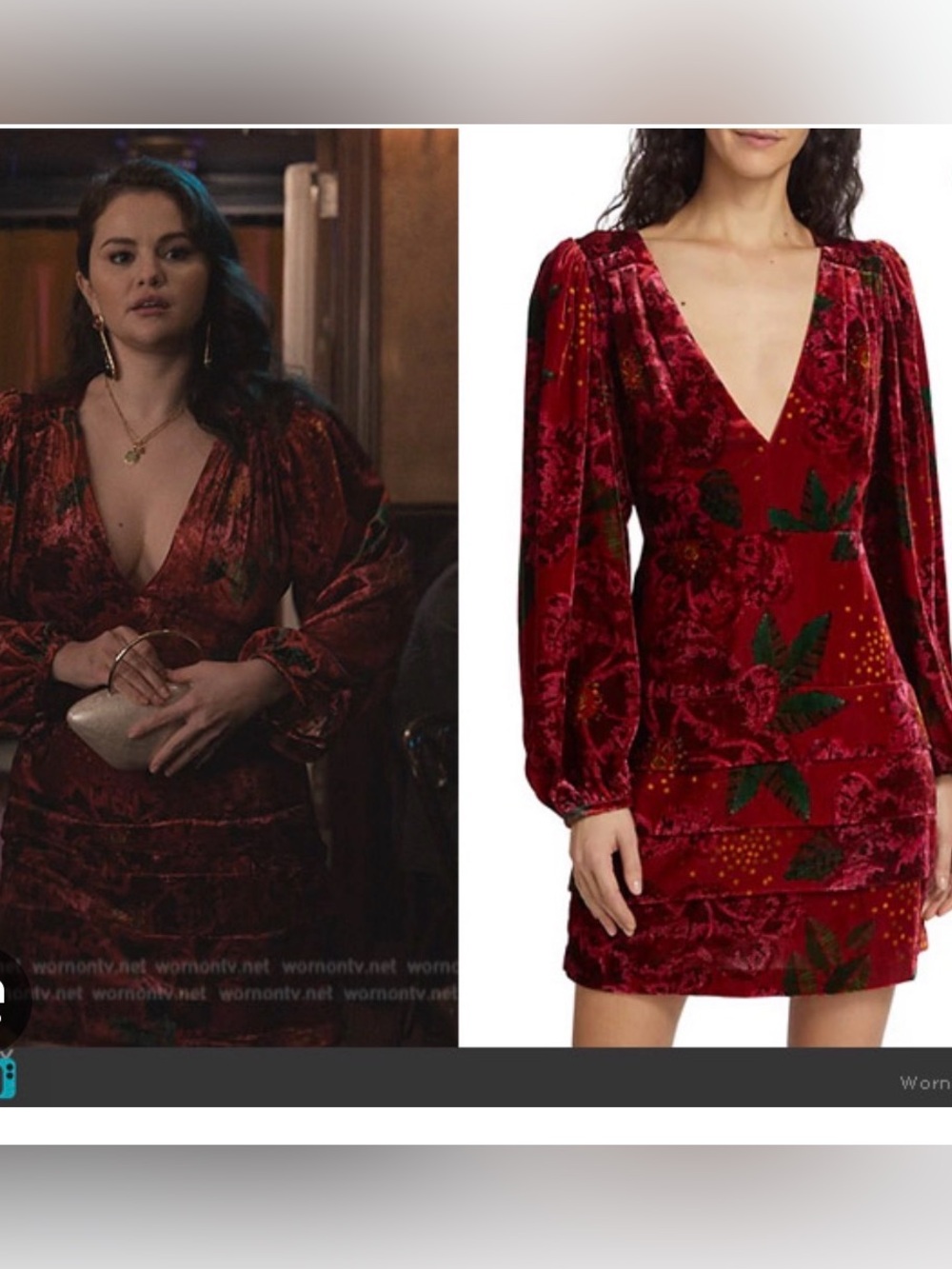 FARM Rio Red Floral Velvet Long-Sleeve Wrap Dress
